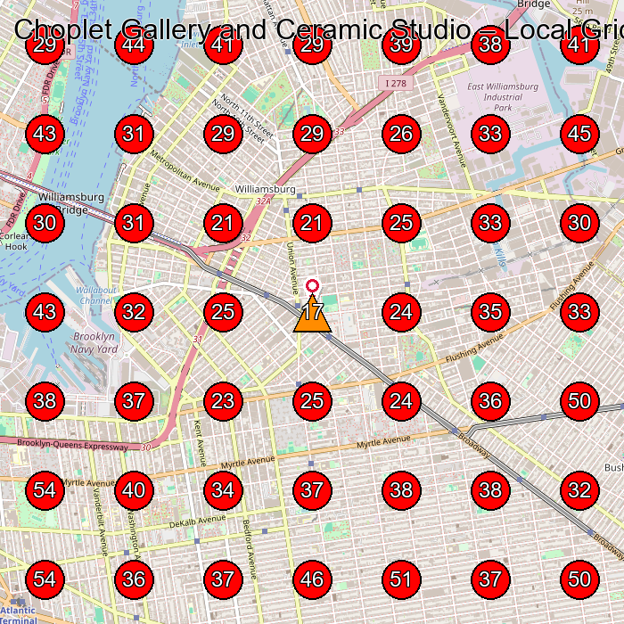 Choplet Gallery and Ceramic Studio GeoGrid visibility map for Pottery Classes in Brooklyn